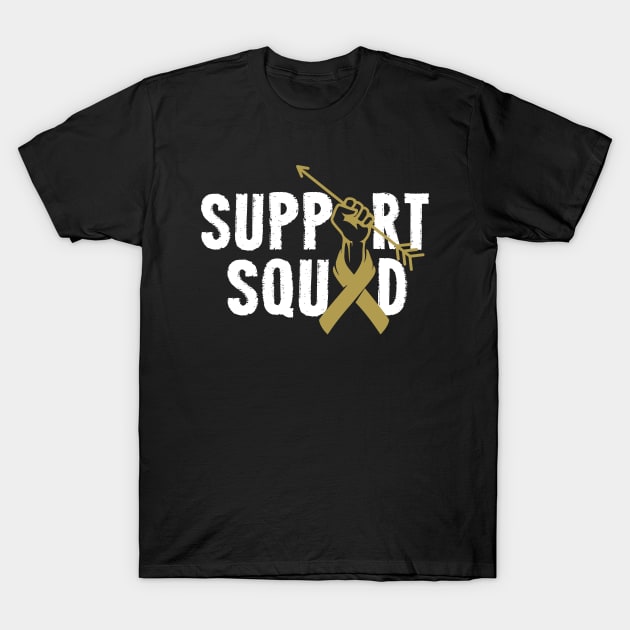 Support Squad Childhood Cancer Awareness Ribbon T-Shirt by ArtedPool